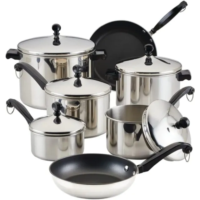 Farberware Classic Stainless Steel Cookware Pots and Pans Set, 15-Piece