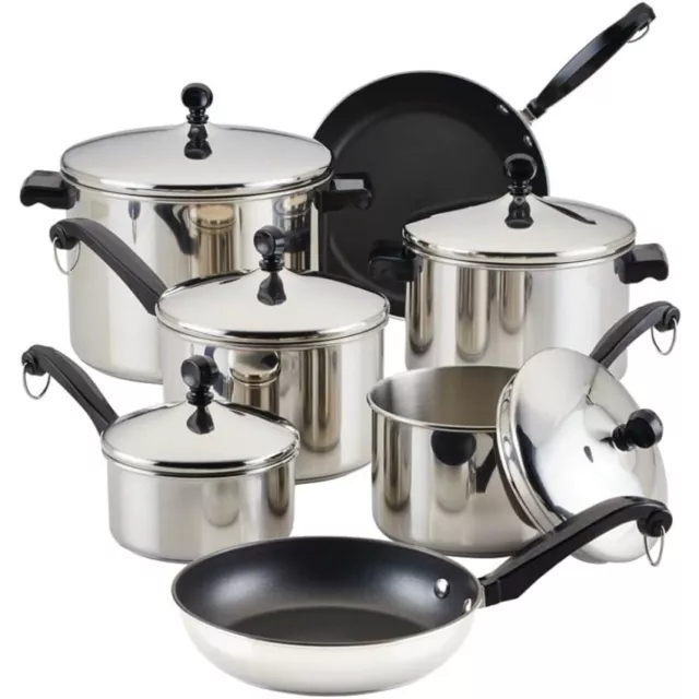 New Farberware Classic Stainless Steel Cookware Pots and Pans Set, 15-Piece