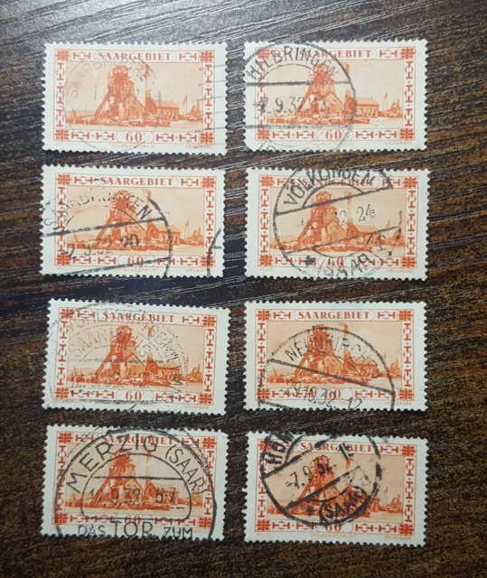 Set von 8 Briefmarken SAARGEBIET, Deutschland, 1930, Mi-Nr. 143, Landschaftsbild