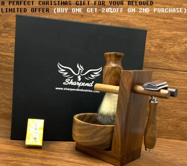 Sharpend 5 Piece Shaving Set | DE Safety Razor & Badger Brush | Men's Gift Kit