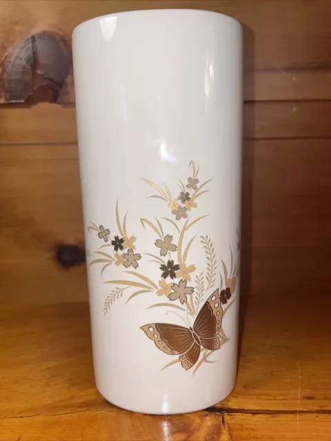 Vintage Cho Cho Otagiri Japan Oval 8.5 Inches Tall Vase Gold Butterfly & Flowers
