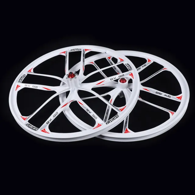 26" 10 Spoke Mountain Bike Front & Rear Integrated Wheel Disc Brake Set White