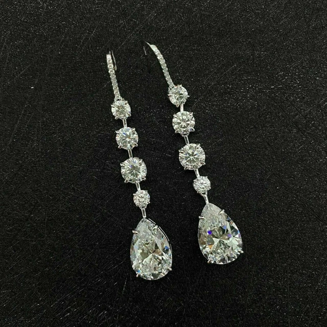 2.10Ct Pear Real Moissanite Women's Drop & Dangle Earrings 14K White Gold Plated