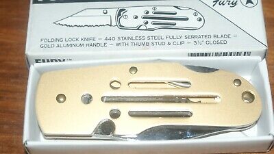 NOS Vintage Fury 50056 "Uncle Bob" Gold Lock Back Folding Knife-Made in Japan