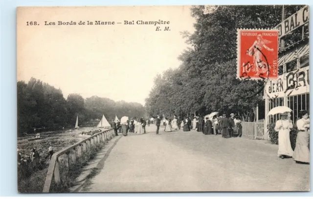 Les Bords de la Marne Bal Champetre E.M. Victorian France Boardwalk Postcard B70