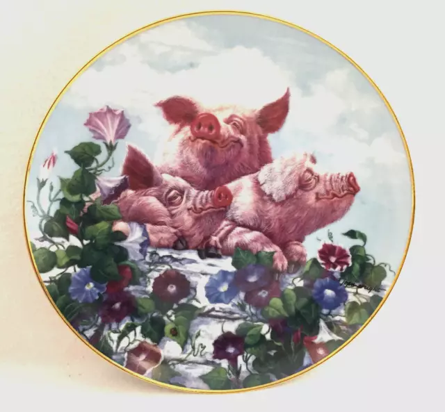 Danbury Mint Collector Plate "Hamming It Up" by Joan Wright Pigs In Bloom