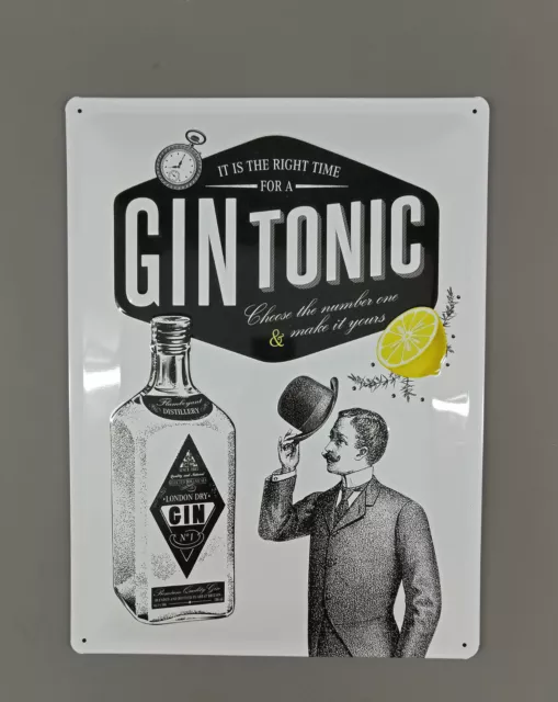 9974046-xd Retro Vintage Blechschild Gin Tonic Mann mit Hut 30x40cm