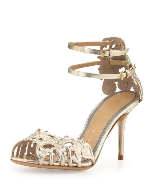 NIB Charlotte Olympia Margherita Bridal Sandals Heels Metallic 7/37 ORIG $1200!!
