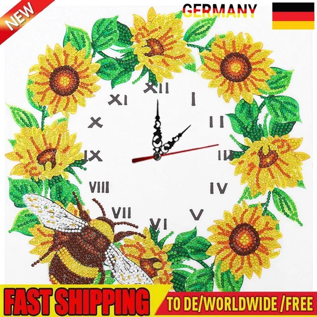 Aisen Wanduhr, Blumen, Diamond Painting, 5D, Kreuzstich, Diamant-Stickerei, Kuns