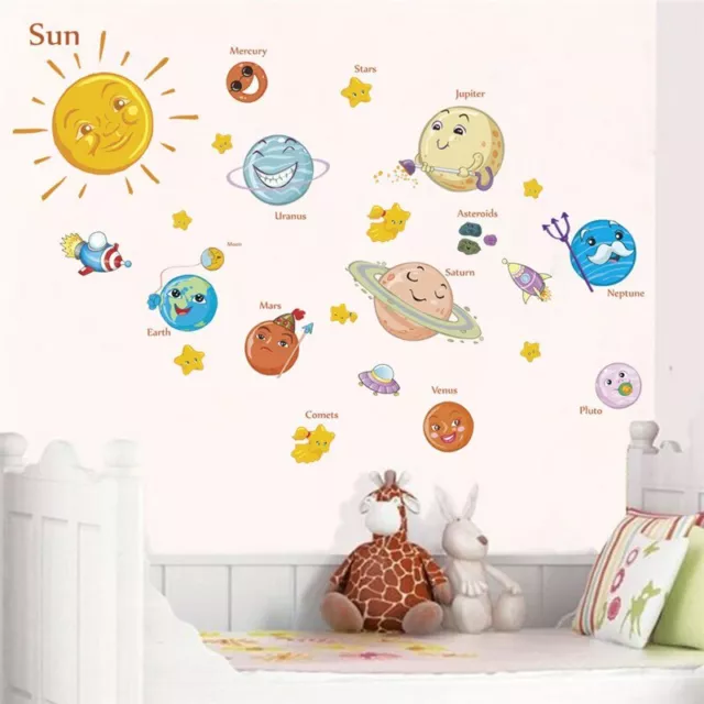 Kids Rooms Cartoon Wall Stickers Solar System Stars Outer Space School Decor