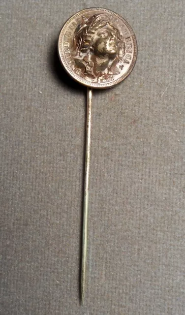 7404 Repousse – Popout: Liberty Head On A 1911 Barber 10c Stickpin. Original pin