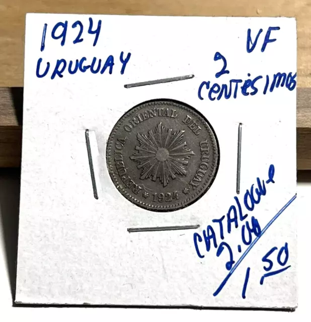 1924 Uruguay 2 Centesimos VF (INV F)