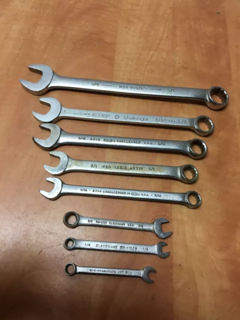 Proto Challenger Blackhawk 8-Piece SAE Combination Wrench Lot Set 1/4" to 3/4"