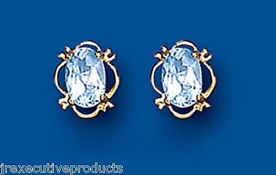 Véritable Topaze Bleu Ovale Boucles D'Oreilles 9ct or Jaune Solitaire Clous