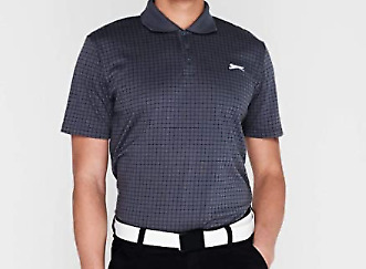 Slazenger Mens Check Golf Polo Short Sleeve Performance Grey Size UK L *REF170