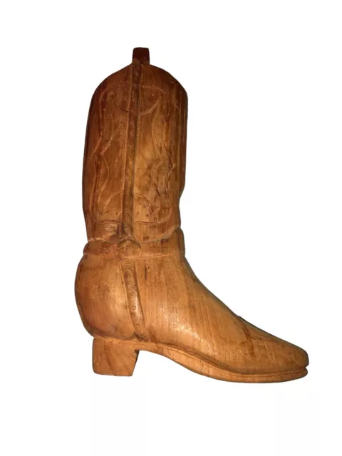 VINTAGE Carved Wooden COWBOY BIKER Shoe Boot CANDLESTICK Holder Approx 7.5”