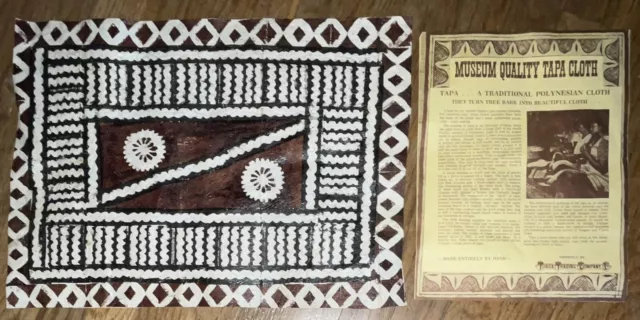 Vintage Hand Made Extra Fine Tapa Bark Cloth, Fiji, Tonga Trading Co. 17” X 12”