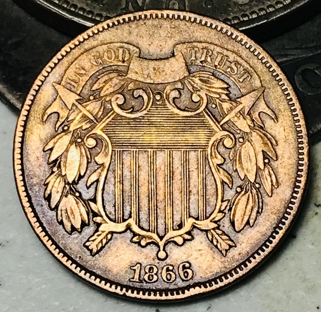1866 Two Cent Piece 2C Ungraded Circulated US Copper Coin CC19961