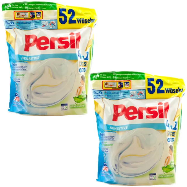 Persil Sensitive 4in1 Discs 2 x 52 Piece - Free From Colour & Preservatives