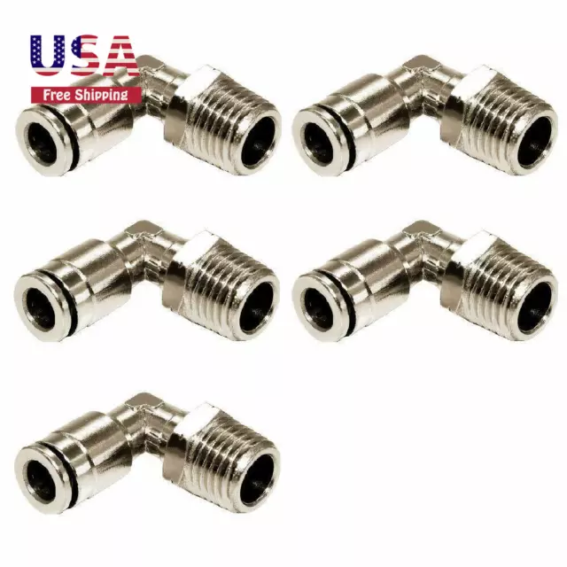 Brass BPL Push To Connect Air Fittings Elbow 1/2" Tube OD X 1/2" NPT Male 5 Pcs