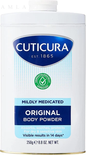 Cuerpo en polvo de talco ligeramente medicado Cuticura 250 g (paquete de 1), blanco