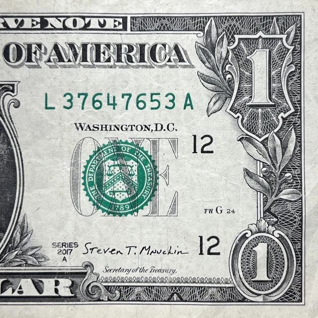 Fancy Serial Number $1 Bill Broken Ladder