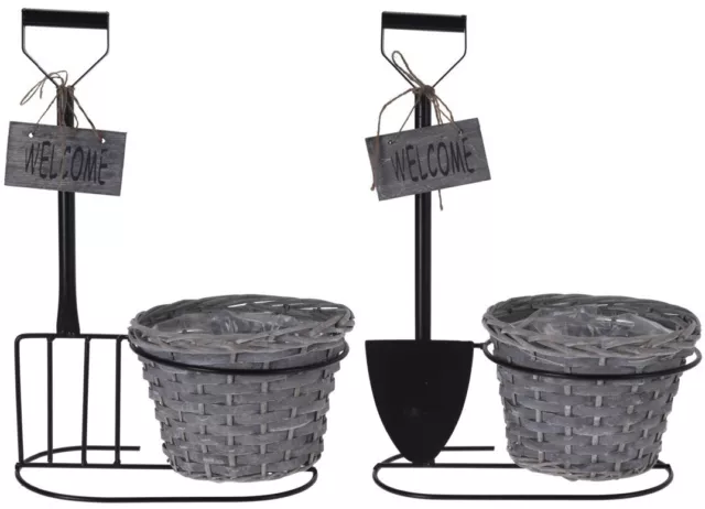 Standing Planter Indoor Home Garden Wicker Basket Fork Spade Flower Plant Pot