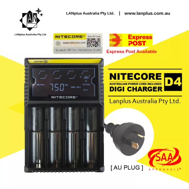 Nitecore D4 Digicharger LCD Smart Battery Charger lifepo4 18500 18350 14500 AAA