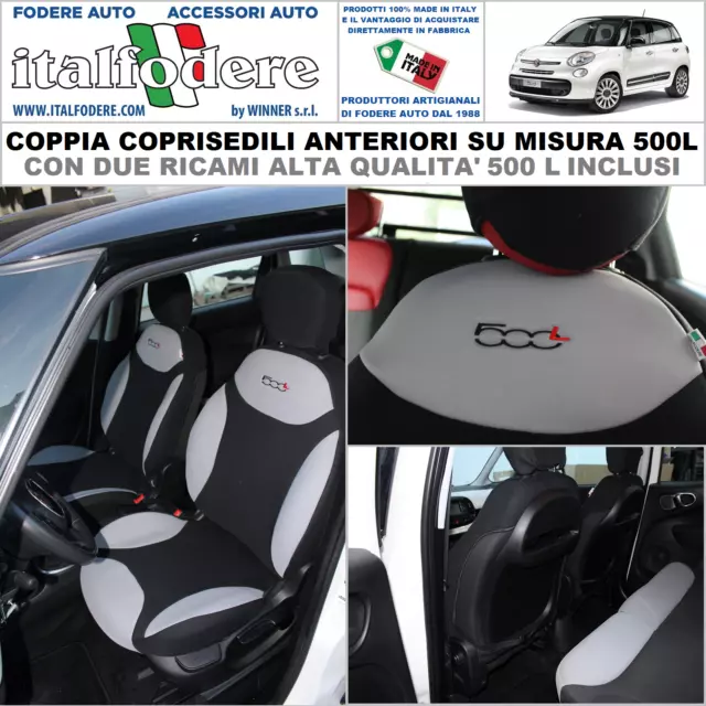 COPPIA COPRISEDILI Fiat 500L SU MISURA Fodere Foderine SOLO ANTERIORI GrigioNero