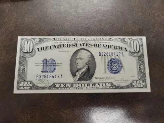 1934 C TEN DOLLAR SILVER CERTIFICATE $10 Note Bill NICE