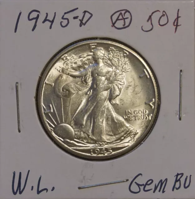 1945-D Walking Liberty Half Dollar-Gem Bu Gem Brilliantly Uncirculated