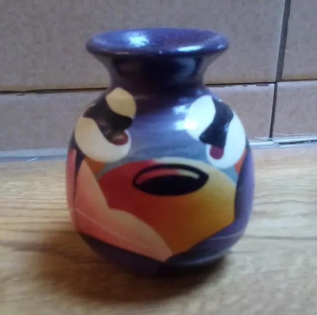 Miniature Pottery Vase Peru South America Hand Painted Colourful