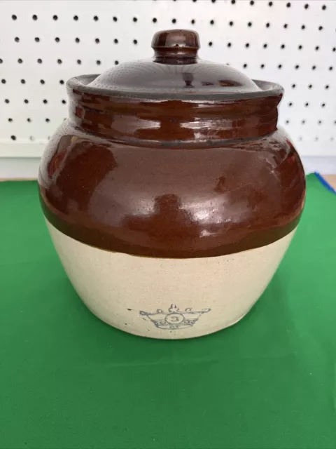 Blue Crown Stoneware #3 Bean Pot Robinson Ransbottom Vintage Crock Canister