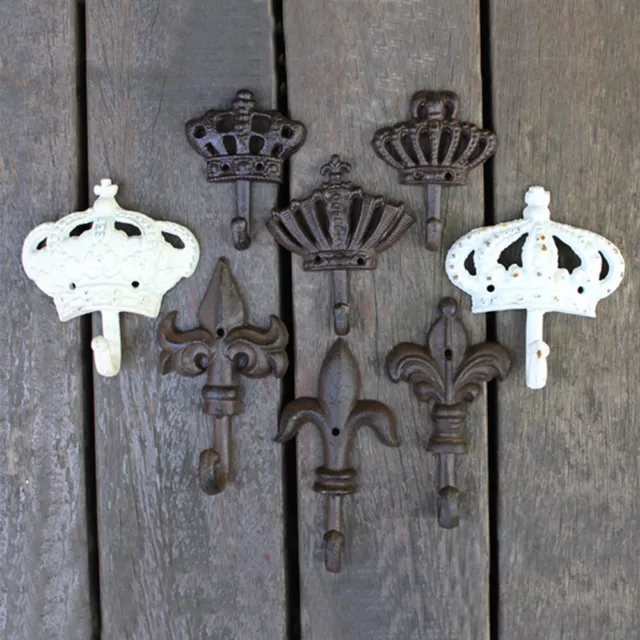 VTG STYLE SHABBY Cast Iron Wall Mounted Valet Stand Coat Hat Hook