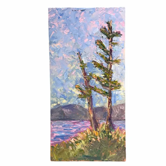 Vintage Adams California Impressionist Oil Painting Landscape Plein Air 10 x 20"