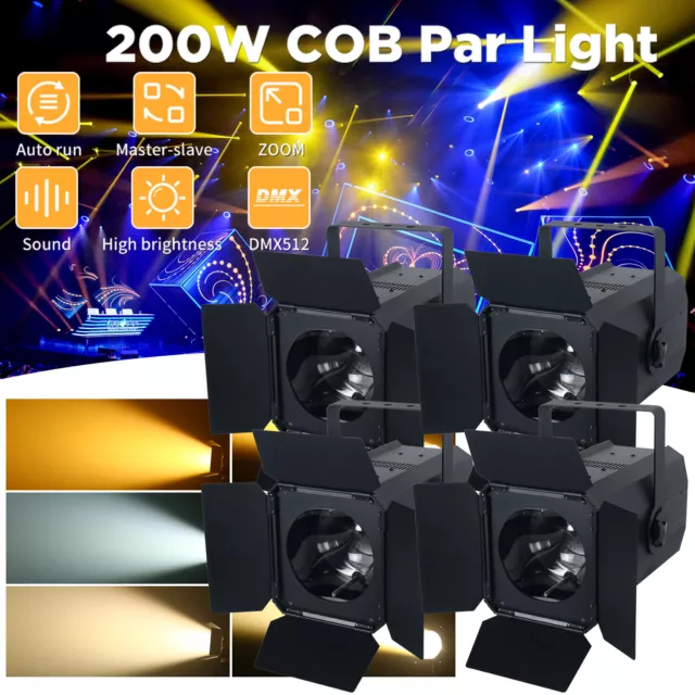 200W COB LED Par Zoom DMX Bühnenlicht Weiß/Warmweiß DJ Strahler Audience Blinder