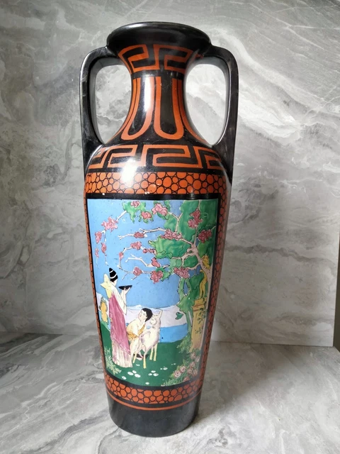 Magnifique vase de style Art déco, décor Grèce antique, décor émaillé T.B.É