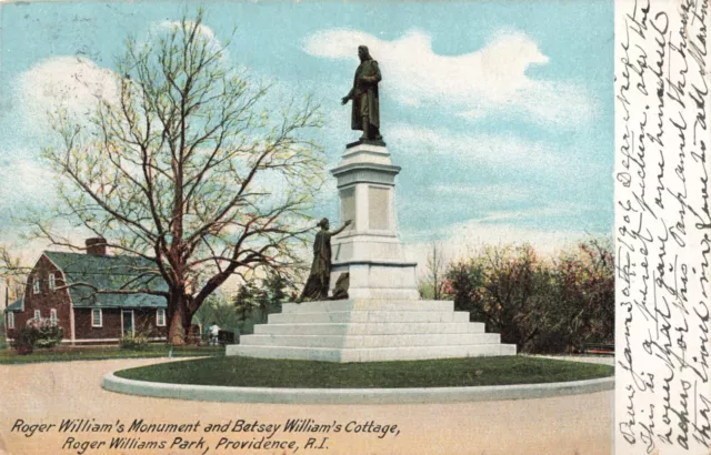 Providence RI, Roger Williams Monument Betsey Williams Cottage, Vintage Postcard