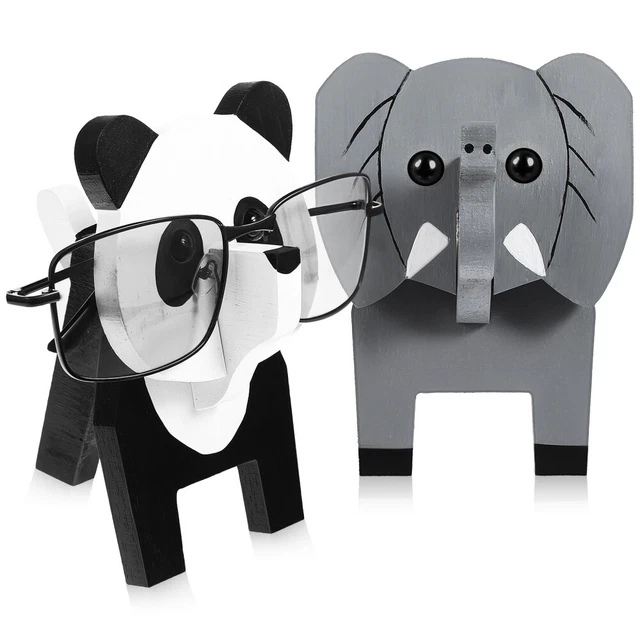 2 piezas Gafas de animales Marco Gafas de madera Estante de almacenamiento Gafas Soporte