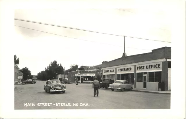 STEELE NORTH DAKOTA MAIN STREET SCENE real photo postcard ORIGINAL 1950s ND RPPC