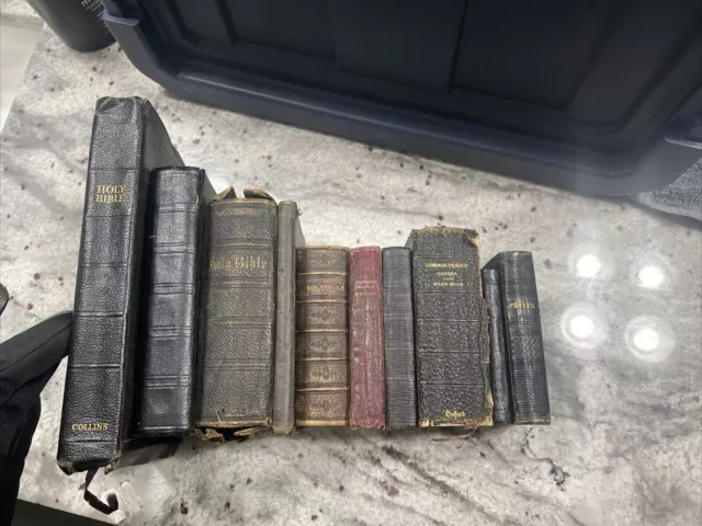 Vintage Antique Lot Of 10 Holy Bible, Book Of Common Prayer, Leather England