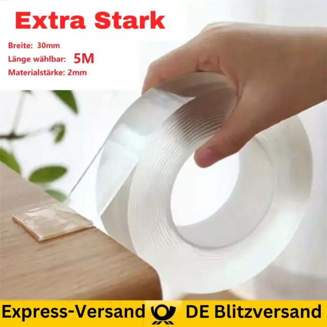 5M 2mm Doppelseitige Klebeband Transparent Nano Band Tape beidseitig extra stark