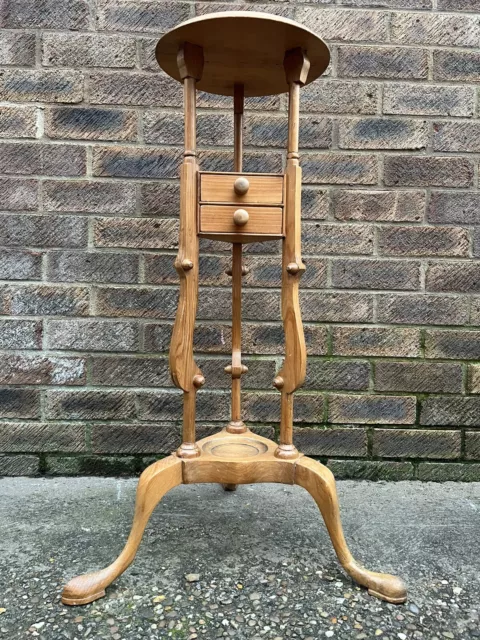 Antique Pine Wooden Plant Stand With Two Drawers In Good Condition 2