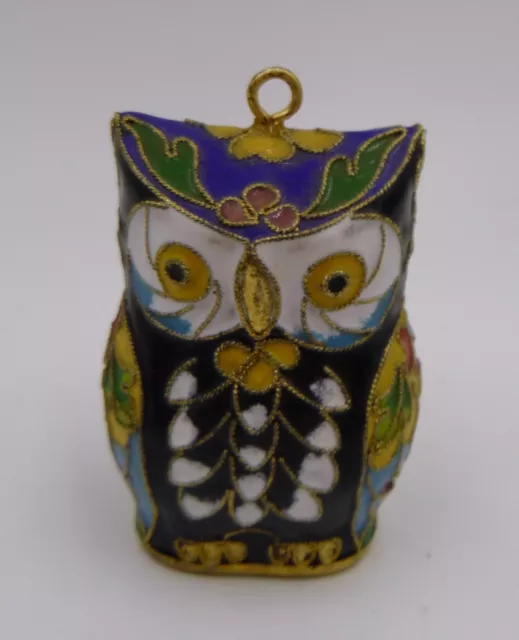 Cloisonne Owl Ornament Pendent Metal/Enamel 2 sided diffrent on each side