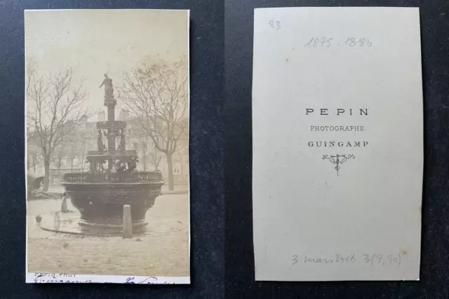 France, Bretagne, Guingamp, la fontaine, circa 1870 vintage cdv albumen print -