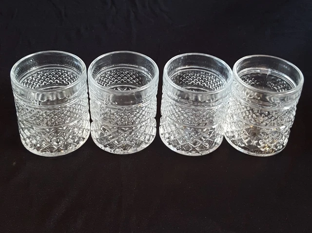Lovely Vintage Anchor Hocking Pressed Glass 'Wexford' Pattern Glasses x 4