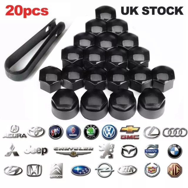 20 x 17mm Black Wheel Nut Caps Bolt Covers For Audi VW Vauxhall Bmw Mercedes NEW