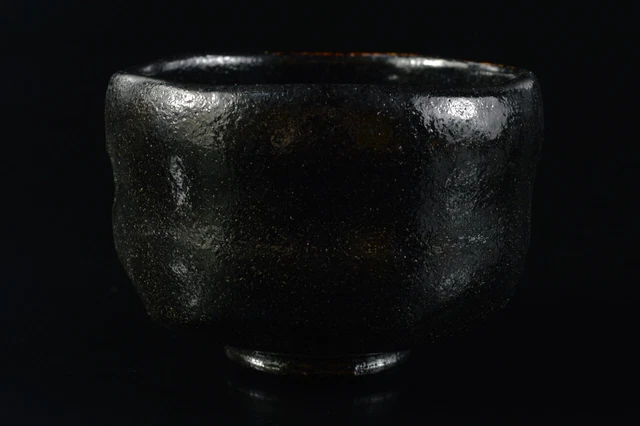 G6619: Japanese Old Raku-ware Black glaze TEA BOWL Green tea tool Tea Ceremony