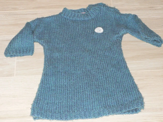 Pull Bleu Fait Main En Coton Et Poil De Lapin Angora - Taille M - Occasion Très Bon état