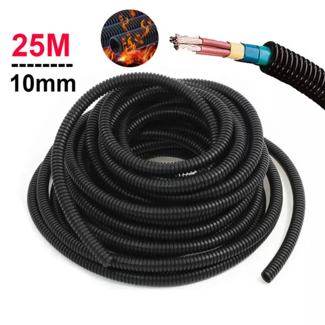 Spiral Conduit UnSplit Tube 25M 10mm Hose Wire Cable Cover PP Fireproof Black